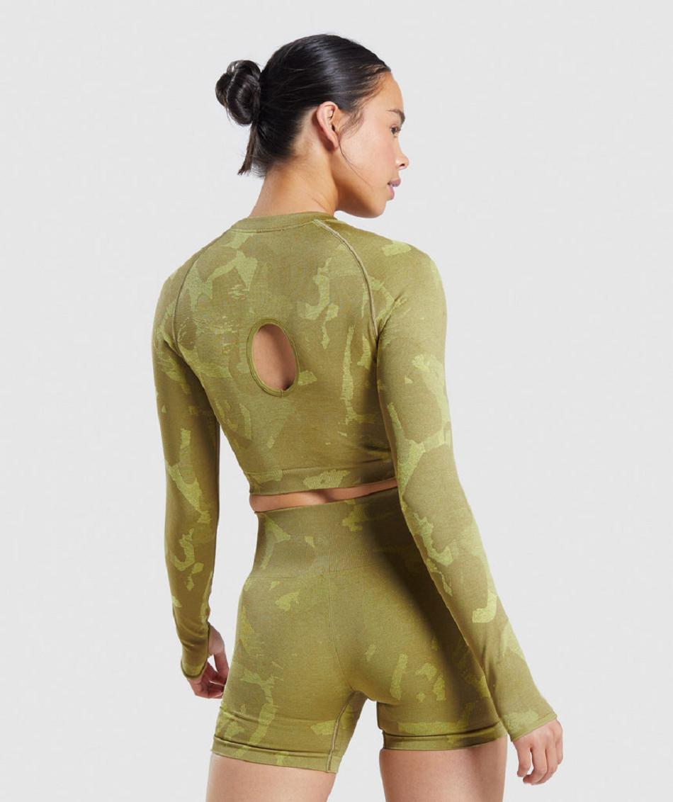 Long Sleeve Gymshark Adapt Camo Seamless Mujer Verde | CO 2322VRW